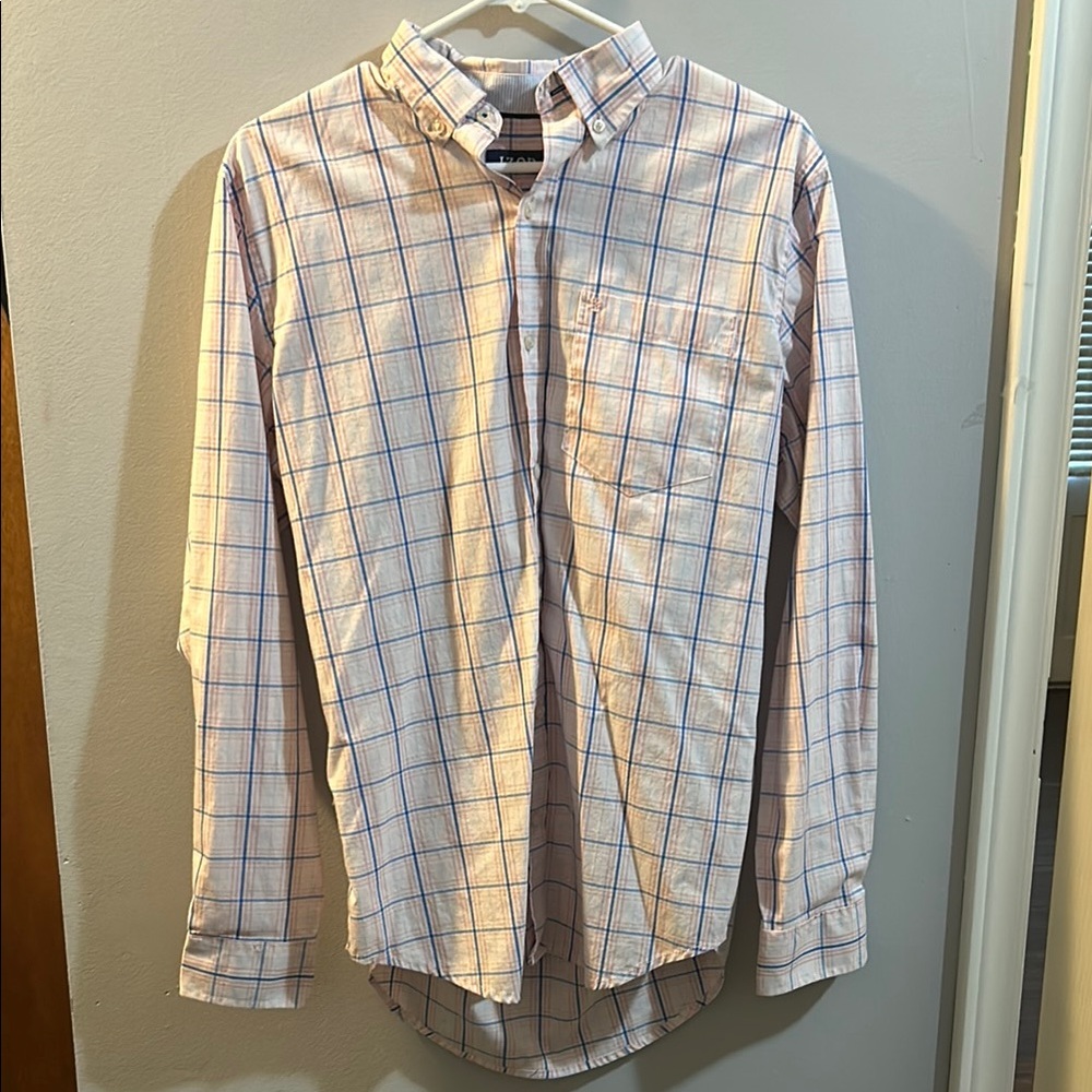 IZOD Mens Pink, Blue, White Collared Dress Shirt